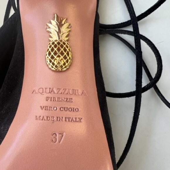 Aquazzura Black Suede Cut-out Tie Back Open-toe Stilettos Heels Pumps - Picture 8 of 10